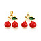 Brass Enamel Pendants, Cadmium Free & Lead Free, Real 18K Gold Plated, Cherry Charms, Red, 17x16~17x5mm, Hole: 5x2.5mm