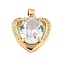 Brass Micro Pave Clear Cubic Zirconia Pendants, Cadmium Free & Nickel Free & Lead Free, with Glass, Heart, Clear, 17x17.2x7mm, Hole: 4x2.5mm