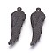 304 Stainless Steel Pendants, Wing, Gunmetal, 38.5x13x3mm, Hole: 1.5mm