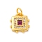 Brass Micro Pave Cubic Zirconia Pendants, Lead Free & Cadmium Free, Gold, Square, Medium Violet Red, 13x12x2.5mm, Hole: 3mm