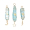 3Pcs 3 Styles Electroplated Natural Quartz Crystal Pointed Copper Wire Wrapped Pendants, with Brass & 304 Stainless Steel Star Lightning Moon, Golden, Cyan, 44.5~54x10~11x11~13mm, Hole: 4mm, 1pc/style