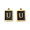 304 Stainless Steel Pendants, with Enamel, Rectangle with Letter Charm, Golden, Letter U, 17.5x12x1.5mm, Hole: 1.5mm
