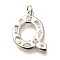 Brass Micro Pave Clear Cubic Zirconia Pendants, with Jump Ring, Lead Free and Cadmium Free, Long-Lasting Plated, Rack Plating, Letter Charms, Platinum, Letter Q, 20x18x2.7mm, jump ring: 5x1mm, 3mm inner diameter.