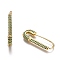 Brass Hoop Earrings, with Rhinestone, Safety Pin Shape, Golden, Green, 26~26.5x10~11x3mm, Pin: 0.8mm