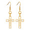 Natural Shell Cross Dangle Earrings, Ion Plating(IP) 304 Stainless Steel Long Drop Earrings, Golden, 52x17mm