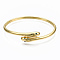 Brass Micro Pave Cubic Zirconia Cuff Bangles, Nickel Free, Snake, Green, Real 16K Gold Plated, Inner Diameter: 2-1/4x1-7/8 inch(5.8x4.9cm), 12mm