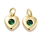 Brass Micro Pave Cubic Zirconia Charms, Cadmium Free & Nickel Free & Lead Free, with Jump Ring, Heart, Real 18K Gold Plated, Green, 8x6.5x2.5mm, Hole: 2.5mm