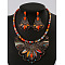 Bohemia Alloy Colorful Rhinestone Pendant Necklaces & Stud Dangle Earrings Sets, Antique Bronze, 450mm
