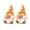 Thanksgiving Day Alloy Enamel Pendants, Cadmium Free & Nickel Free & Lead Free, Golden, Gnome Charm, Gold, 30.5x15.5x1.5mm, Hole: 1.6mm