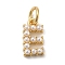 Rack Plating Brass with ABS Plastic Imitation Pearl Charms, Long-Lasting Plated, Lead Free & Cadmium Free, Real 18K Gold Plated, Letter E, 10.5x5.5x2.5mm, Hole: 3mm