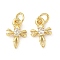 Brass Micro Pave Cubic Zirconia Pendants, Cross Charms, Long-Lasting Plated, Cadmium Free & Lead Free, Rack Plating, with Jump Ring, Real 18K Gold Plated, 12x8x3mm, Hole: 3.6mm