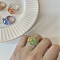 Retro Lovely Resin and Quartz Crystal Finger Rings, for Girls, Flower, Light Green, Inner Diameter: 18mm