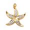 304 Stainless Steel Rhinestone Enamel Pendants, Starfish Charms, Ion Plating(IP), Real 18K Gold Plated, Crystal, 26.5x24x2mm, Hole: 2.5mm