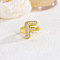 Brass Micro Pave Clear Cubic Zirconia Cuff Rings, Golden, Letter F, Inner Diameter: Adjustable