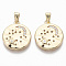Brass Micro Pave Cubic Zirconia Pendants, Nickel Free, Flat Round, Clear, Real 18K Gold Plated, 18.5x16x2mm, Hole: 2x3mm