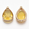 Faceted Glass Pendants, with Golden Tone Brass Open Back Settings, Teardrop, Goldenrod, 23x15.5x6.5mm, Hole: 1.5mm