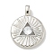 Rack Plating Brass Micro Pave Cubic Zirconia Pendants, Long-Lasting Plated, Lead Free & Cadmium Free, Flat Round with Triangle Charms, Platinum, 21x16x3.5mm, Hole: 2.5x4mm
