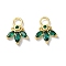 Glass Charms, with Brass Findings, Green Leaf Charm, Real 18K Gold Plated, 12x9x2.5mm, Hole: 2.6mm