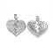 Brass Clear Cubic Zirconia Pendants, Cadmium Free & Nickel Free & Lead Free, Broken Heart Charms, Platinum, 20x20x3mm, Hole: 5.5x2.5mm