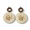 Flat Round & Ring Poplar Wood Engrave Big Pendants, with Iron Jump Ring, Bees, 58.5x39.5x5mm, Hole: 5mm