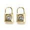 Brass Pendants, with Glass, Long-Lasting Plated, Lock Charm, Golden, 16.5x10x7mm, Hole: 5.8x6mm