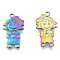 Ion Plating(IP) 304 Stainless Steel Pendants, Girl, Rainbow Color, 22x12x1.5mm, Hole: 1.6mm