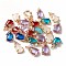 Glass Pendants, with Golden Tone Brass Open Back Settings, Teardrop, Mixed Color, 17x8.5x5mm, Hole: 1mm