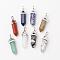 Natural Mixed Gemstone Double Terminated Pointed Pendants, with Random Alloy Pendant Hexagon Bead Cap Bails, Bullet, Platinum, 36~45x12mm, Hole: 3x5mm, Gemstone: 10mm in diameter