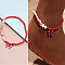 Alloy Butterfly Charm Glass Seed Beaded Stretch Anklets for Beach Party, Golden, Red, 9-1/8 inch(230mm)