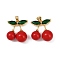Brass Micro Pave Cubic Zirconia with Enamel Pendants, Cherry, Long-Lasting Plated, Rack Plating, Golden, 25x23x12mm, Hole: 4x2.5mm