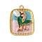 Alloy Enamel Pendants, with ABS Imitation Pearl and Resin, Rectangle with Flower Charms, Rack Plating, Light Gold, Colorful, 30x22x5mm, Hole: 1.8mm