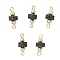 Natural Lava Rock Disc & Electroplate Non-magnetic Synthetic Hematite Round Beaded Connector Charms, with 304 Stainless Steel Double Loops, Golden, 15x6.5mm, Hole: 1.6mm and 1.8mm