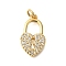 Rack Plating Brass Micro Pave Cubic Zirconia Pendants, Long-Lasting Plated, Lead Free & Cadmium Free, Real 18K Gold Plated Charms, with Jump Ring, Lock, 18.5x10.5x2mm, Hole: 3mm