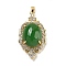 Brass Micro Pave Clear Cubic Zirconia Pendants, Cadmium Free & Nickel Free & Lead Free, with Glass, Oval, Lime Green, 40x21x11mm, Hole: 5.4x2.8mm