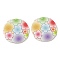 Opaque Acrylic Pendants, Flat Round with Flower, Colorful, 36.5x37x2.5mm, Hole: 1.6mm