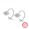 Anti-Tarnish Evil Eye Rhodium Plated 925 Sterling Silver Micro Pave Cubic Zirconia Dangle Earrings, Platinum, 14mm