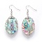 Abalone Shell/Paua Shell Dangle Earrings, with Brass Earring Hooks, Oval with Tree, Platinum, 55.5~57.5mm, Pin: 0.6mm