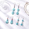 Brass Synthetic Turquoise Dangle Earrings, Mixed Shapes, Platinum, 51~82x9.5~16mm, 3pairs/set