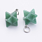 Natural Green Aventurine Pendants, with 201 Stainless Steel Split Rings, Merkaba Star, 22~23x16.5~17x19mm, Hole: 6mm