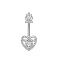 304 Stainless Steel Pave Clear Cubic Zirconia Curved Barbell Belly Rings, Stainless Steel Color, Heart, 30mm