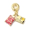 Brass Enamel European Dangle Charms, Luggage & Ticket Large Hole Pendants, Cadmium Free & Lead Free, Real 16K Gold Plated, Camellia, 31mm, Hole: 4.5mm