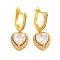 Rack Plating Brass Micro Pave Cubic Zirconia Hoop Earrings, Heart Dangle Earrings for Women, Golden, 28.5x11.5mm