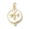 Eco-Friendly Brass Micro Pave Cubic Zirconia Pendants, Enamel Style, Cadmium Free & Lead Free, Flat Round with Bees & Crown Charm, White, 22.5x15x3mm, Hole: 3.4mm