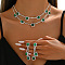 Rectangle Brass Rhinestone Double Layer Chain Necklace & Stud Dangle Earring Sets, Platinum, Emerald, 300mm