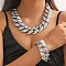 Electroplated CCB Curb Chain Necklace & Bracelets Set, Alloy Jewelry Set for Women, Platinum, 19.29 inch(490mm)