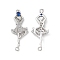 Brass Micro Pave Clear Cubic Zirconia Connector Charms, Cadmium Free & Nickel Free & Lead Free, with Blue Glass, Dancer Links, Platinum, 33x12.5x3mm, Hole: 1.6mm