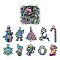 20Pcs 10 Style Rainbow Color Alloy Pendants, Cadmium Free & Nickel Free & Lead Free, Father Christmas, Glove, Garland, Christmas Reindeer/Stag & Trees & Candy Cane & Snowflake & Bell & Stocking & Snowman, 16~27x9~17.5x2~4mm, Hole: 1.4~2mm, 2pcs/style