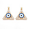 Brass Micro Pave Clear Cubic Zirconia Pendants for Women, Triangle with Eye, with Resin, Real 18K Gold Plated, Blue, 26.5~27x27.5x7mm, Hole: 3.5x5mm