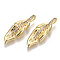 Brass Micro Pave Clear Cubic Zirconia Pendants, Leaf, Nickel Free, Real 18K Gold Plated, 24.5x8x3.5mm, Hole: 1.5mm