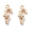 Micro Pave Clear Cubic Zirconia Pendants, Cadmium Free & Nickel Free & Lead Free, Christmas Crutch, Real 18K Gold Plated, 13x6x4mm, Hole: 1.2mm